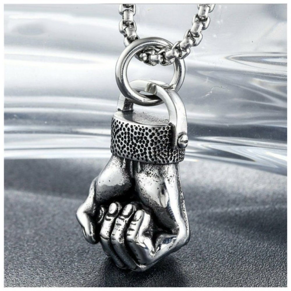 New Silver Mens Boxing Fist Pendant Necklace